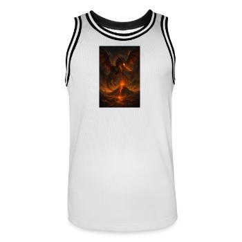 Feuerdrache über Vulkanlandschaft - Männer Basketball-Trikot - Weiß/Schwarz - Vorne - AI Model Male 185 dark (185cm)