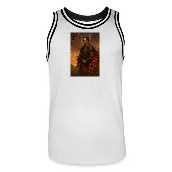 Samurai im Kirschblütensturm - Männer Basketball-Trikot - Weiß/Schwarz - Vorne - AI Model Male 185 dark (185cm)