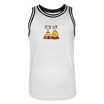 It’s Lit – Lagerfeuer mit Humor - Männer Basketball-Trikot - Weiß/Schwarz - Vorne - AI Model Male 185 dark (185cm)