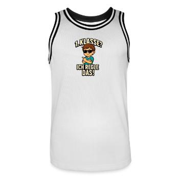 1. Klasse? - Ich regle das! | Einschulung 2025 - Männer Basketball-Trikot - Weiß/Schwarz - Vorne - AI Model Male 185 dark (185cm)
