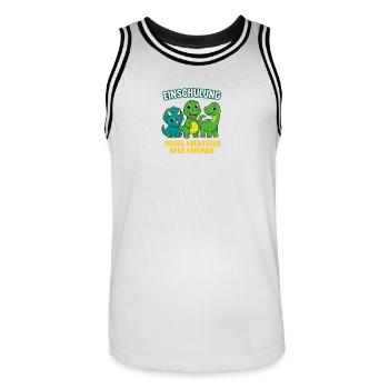 Dino Einschulung | Neues Abenteuer Neue Freunde - Männer Basketball-Trikot - Weiß/Schwarz - Vorne - AI Model Male 185 dark (185cm)