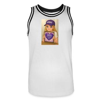 Fans de K-pop de l’armée - Maillot de basket Homme - blanc/noir - Devant - AI Model Male 185 dark (185cm)