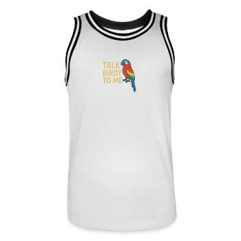 Glücklicher Papagei mit Text - Männer Basketball-Trikot - Weiß/Schwarz - Vorne - AI Model Male 185 dark (185cm)