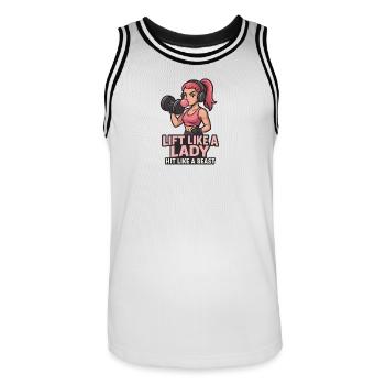 Lift Like A Lady Gym Girl Power Fitness Workout - Men's Basketball Jersey - white/black - Front - AI Model Male 185 dark (185cm)