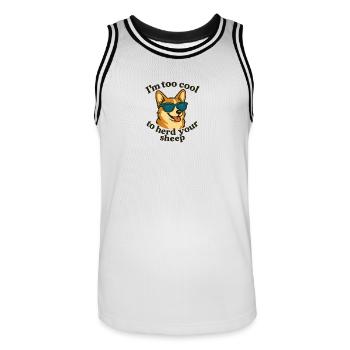 Cool dog with sunglasses and saying - Men's Basketball Jersey - white/black - Front - AI Model Male 185 dark (185cm)