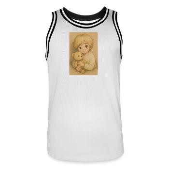 "Touma" - Men's Basketball Jersey - white/black - Front - AI Model Male 185 dark (185cm)