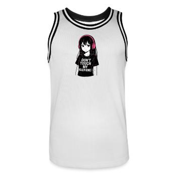 Anime Girl - Don’t Touch My Headphones - Männer Basketball-Trikot - Weiß/Schwarz - Vorne - AI Model Male 185 dark (185cm)