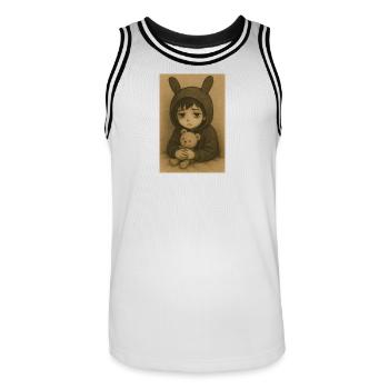 "Riku" - Men's Basketball Jersey - white/black - Front - AI Model Male 185 dark (185cm)