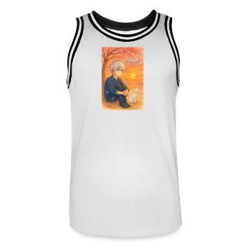 "Sakura Night – Mount Fuji under the stars" - Men's Basketball Jersey - white/black - Front - AI Model Male 185 dark (185cm)
