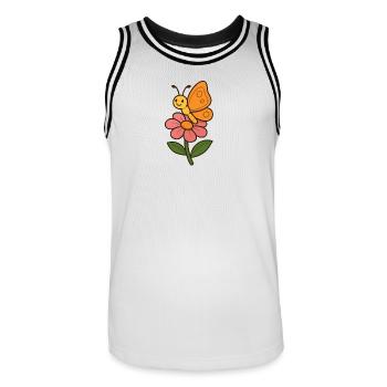 Cheerful butterfly on floral motif - Men's Basketball Jersey - white/black - Front - AI Model Male 185 dark (185cm)