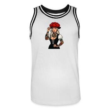 Black Forest Tattoo Girl – Bollenhut Beauty - Men's Basketball Jersey - white/black - Front - AI Model Male 185 dark (185cm)