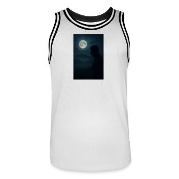 Silhouette nocturne sous la lune - Maillot de basket Homme - blanc/noir - Devant - AI Model Male 185 dark (185cm)