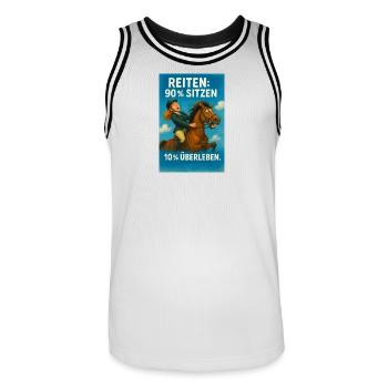 Pferdesport Humor: Sitzen vs Überleben - Männer Basketball-Trikot - Weiß/Schwarz - Vorne - AI Model Male 185 dark (185cm)