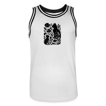 Elegante Katzen & Blumen – Stilvoll - Männer Basketball-Trikot - Weiß/Schwarz - Vorne - AI Model Male 185 dark (185cm)