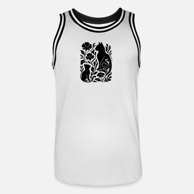 Chats et fleurs élégants – Élégant - Maillot de basket Homme - blanc/noir