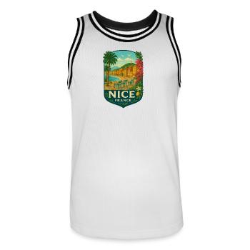 Nice - Scène côtière ensoleillée - Maillot de basket Homme - blanc/noir - Devant - AI Model Male 185 dark (185cm)