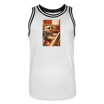 Bear in starry hoodie with sunglasses - Men's Basketball Jersey - white/black - Front - AI Model Male 185 dark (185cm)
