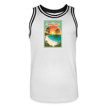 Paradise Lost 2050 : Le dernier coucher de soleil d’Eden - Maillot de basket Homme - blanc/noir - Devant - AI Model Male 185 dark (185cm)