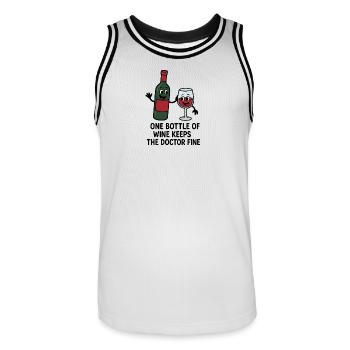 Cheerful wine bottle and wine glass illustration - Men's Basketball Jersey - white/black - Front - AI Model Male 185 dark (185cm)