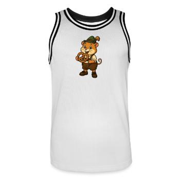 Hamster in Trachtenkleidung mit Brezn - Männer Basketball-Trikot - Weiß/Schwarz - Vorne - AI Model Male 185 dark (185cm)