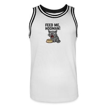 Feed me, HOOMAN! - Men's Basketball Jersey - white/black - Front - AI Model Male 185 dark (185cm)