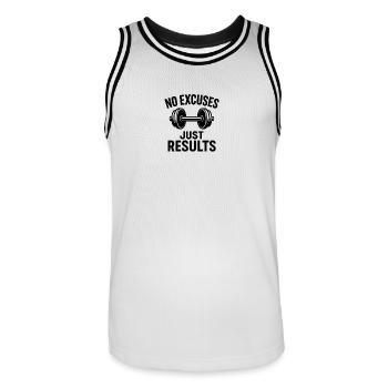 Stay Focused – Gym Motivation Shirt - Männer Basketball-Trikot - Weiß/Schwarz - Vorne - AI Model Male 185 dark (185cm)