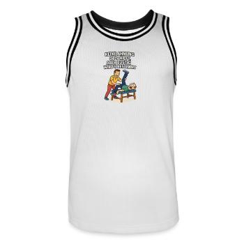 Dicton de physio : Aucune idée si ça aide drôle - Maillot de basket Homme - blanc/noir - Devant - AI Model Male 185 dark (185cm)
