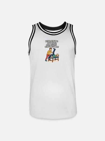 Dicton de physio : Aucune idée si ça aide drôle - Maillot de basket Homme - blanc/noir
