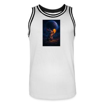 Weltraum-Hase mit Bitcoin-Münze - Männer Basketball-Trikot - Weiß/Schwarz - Vorne - AI Model Male 185 dark (185cm)