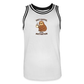 D’abord le café, puis la motivation - Maillot de basket Homme - blanc/noir - Devant - AI Model Male 185 dark (185cm)