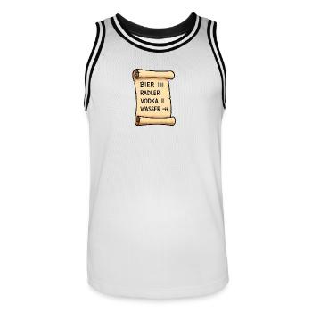 Humorous beer and schnapps manifesto - Men's Basketball Jersey - white/black - Front - AI Model Male 185 dark (185cm)