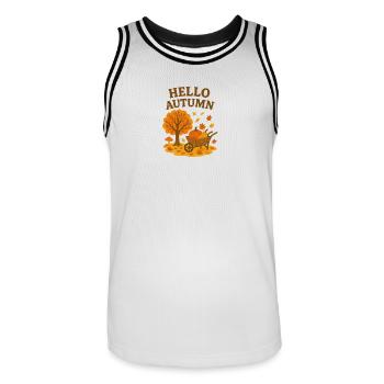 Herbstliches Willkommen mit Baum und Kürbis - Männer Basketball-Trikot - Weiß/Schwarz - Vorne - AI Model Male 185 dark (185cm)