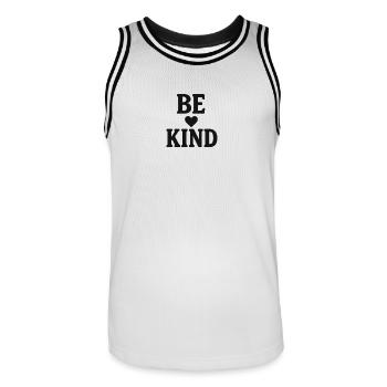 Lettrage « Soyez gentil » : cœur | Message positif - Maillot de basket Homme - blanc/noir - Devant - AI Model Male 185 dark (185cm)