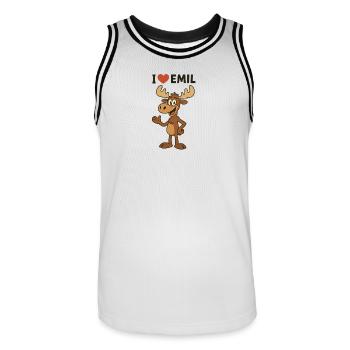 Humorous moose with heart and text - Men's Basketball Jersey - white/black - Front - AI Model Male 185 dark (185cm)