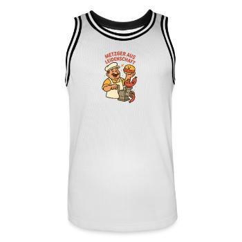 Passionate butcher with humor - Men's Basketball Jersey - white/black - Front - AI Model Male 185 dark (185cm)