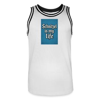 Schnitzel is my life lettering - Men's Basketball Jersey - white/black - Front - AI Model Male 185 dark (185cm)