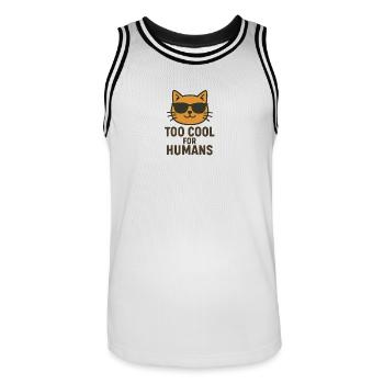 Cat with Sunglasses – For Hiphop Love - Men's Basketball Jersey - white/black - Front - AI Model Male 185 dark (185cm)