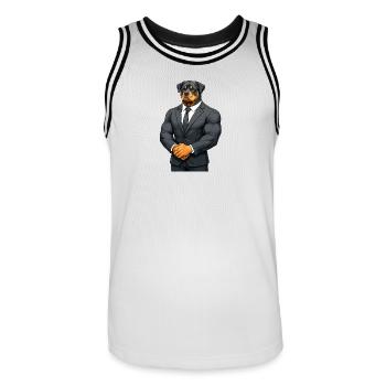 Chien musclé - Maillot de basket Homme - blanc/noir - Devant - AI Model Male 185 dark (185cm)