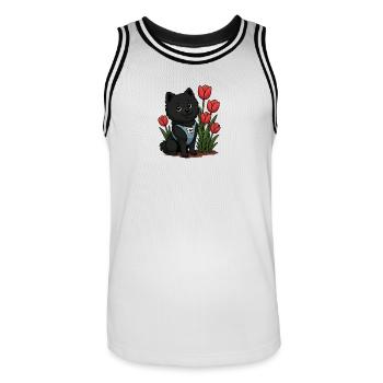 Cute Spitz Dog with Tulips - Men's Basketball Jersey - white/black - Front - AI Model Male 185 dark (185cm)
