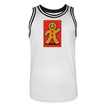 Bonhomme Pain d'Épice Joyeux - Maillot de basket Homme - blanc/noir - Devant - AI Model Male 185 dark (185cm)