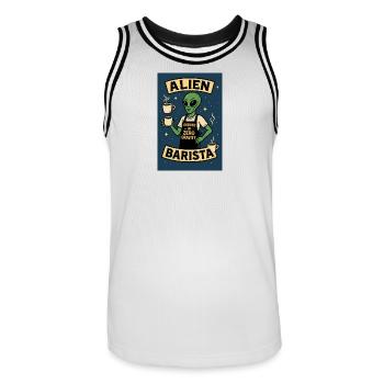 Alien Barista Kaffee Kunst T-Shirt - Männer Basketball-Trikot - Weiß/Schwarz - Vorne - AI Model Male 185 dark (185cm)