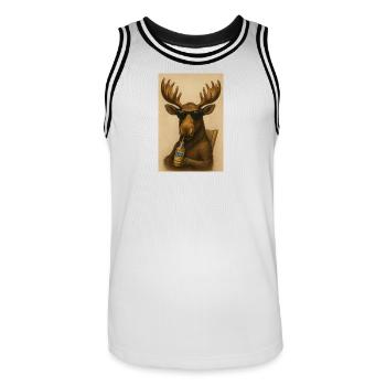 Cool Moose with Sunglasses and Bottle - Men's Basketball Jersey - white/black - Front - AI Model Male 185 dark (185cm)