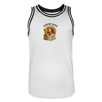 Musique country femme Illustration - Maillot de basket Homme - blanc/noir - Devant - AI Model Male 185 dark (185cm)