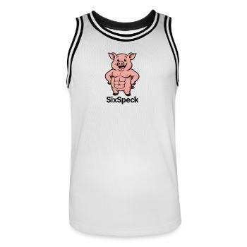 Humour Ventre Musculaire Cochon - Maillot de basket Homme - blanc/noir - Devant - AI Model Male 185 dark (185cm)