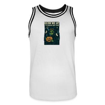 T-shirt extraterrestre d’Halloween – Beam Me Up, It’s Spooky - Maillot de basket Homme - blanc/noir - Devant - AI Model Male 185 dark (185cm)