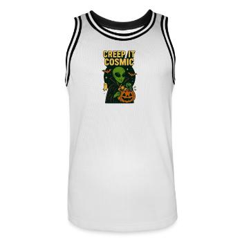 Alien Vampir T-Shirt – Creep It Cosmic - Männer Basketball-Trikot - Weiß/Schwarz - Vorne - AI Model Male 185 dark (185cm)