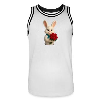 Chef Bunny with Bouquet of Red Roses - Men's Basketball Jersey - white/black - Front - AI Model Male 185 dark (185cm)