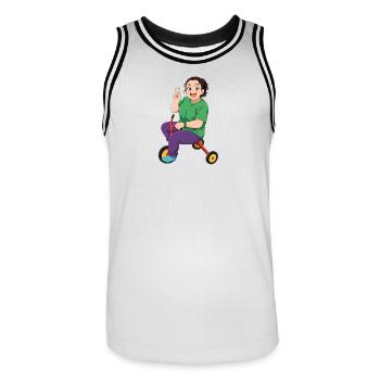 Colorful cartoon character on bike - Men's Basketball Jersey - white/black - Front - AI Model Male 185 dark (185cm)