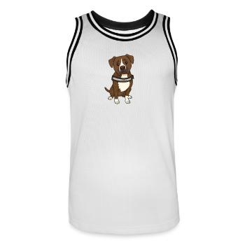 Sad Dog Portrait with Collar - Men's Basketball Jersey - white/black - Front - AI Model Male 185 dark (185cm)