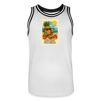 Pineapple with sunglasses on the beach - Men's Basketball Jersey - white/black - Front - AI Model Male 185 dark (185cm)